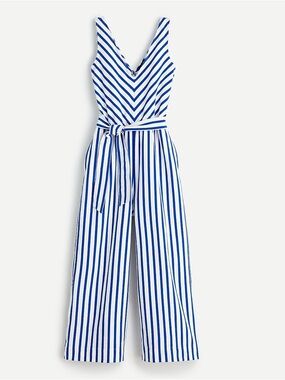 NWT J. Crew V-Neck Jumpsuit in Striped Cotton Poplin Blue White Size 4